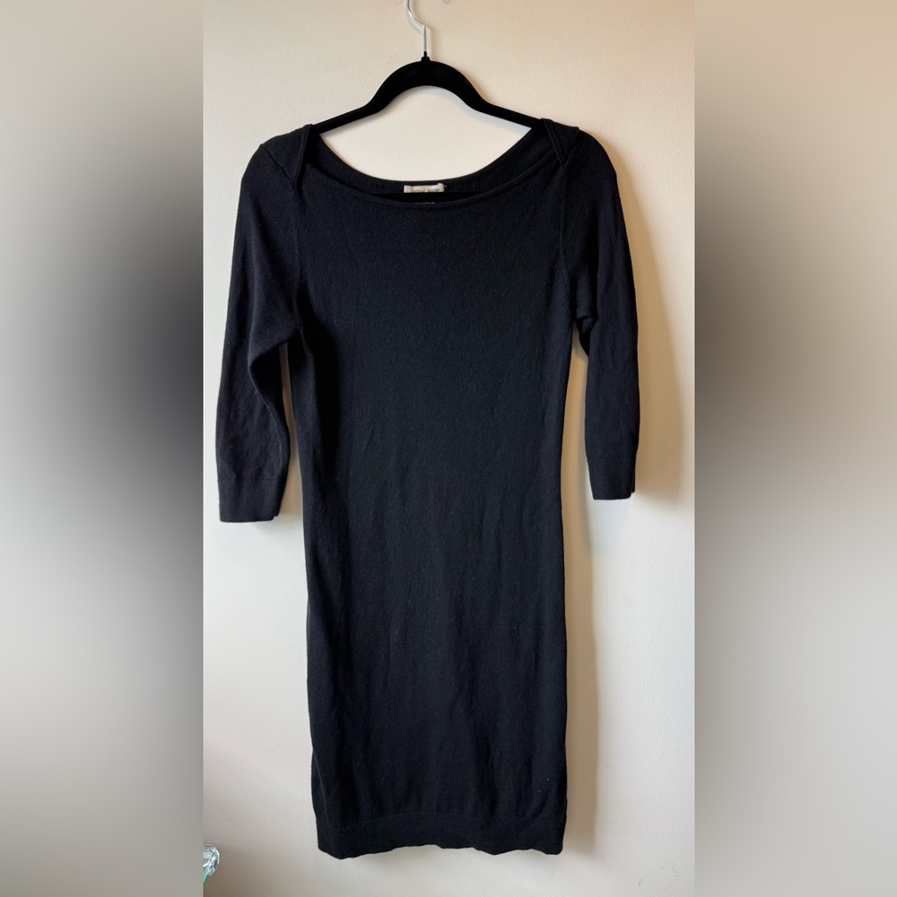Elegant Black Women's 3/4 sleeve Cashmere blend Short Sweater Dress